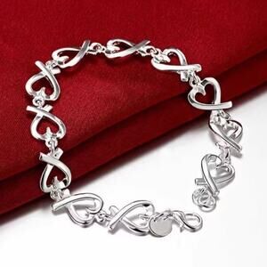 925 Sterling Silver Bracelet XO Hearts BOHO Fashion Anniversary Birthday Gift